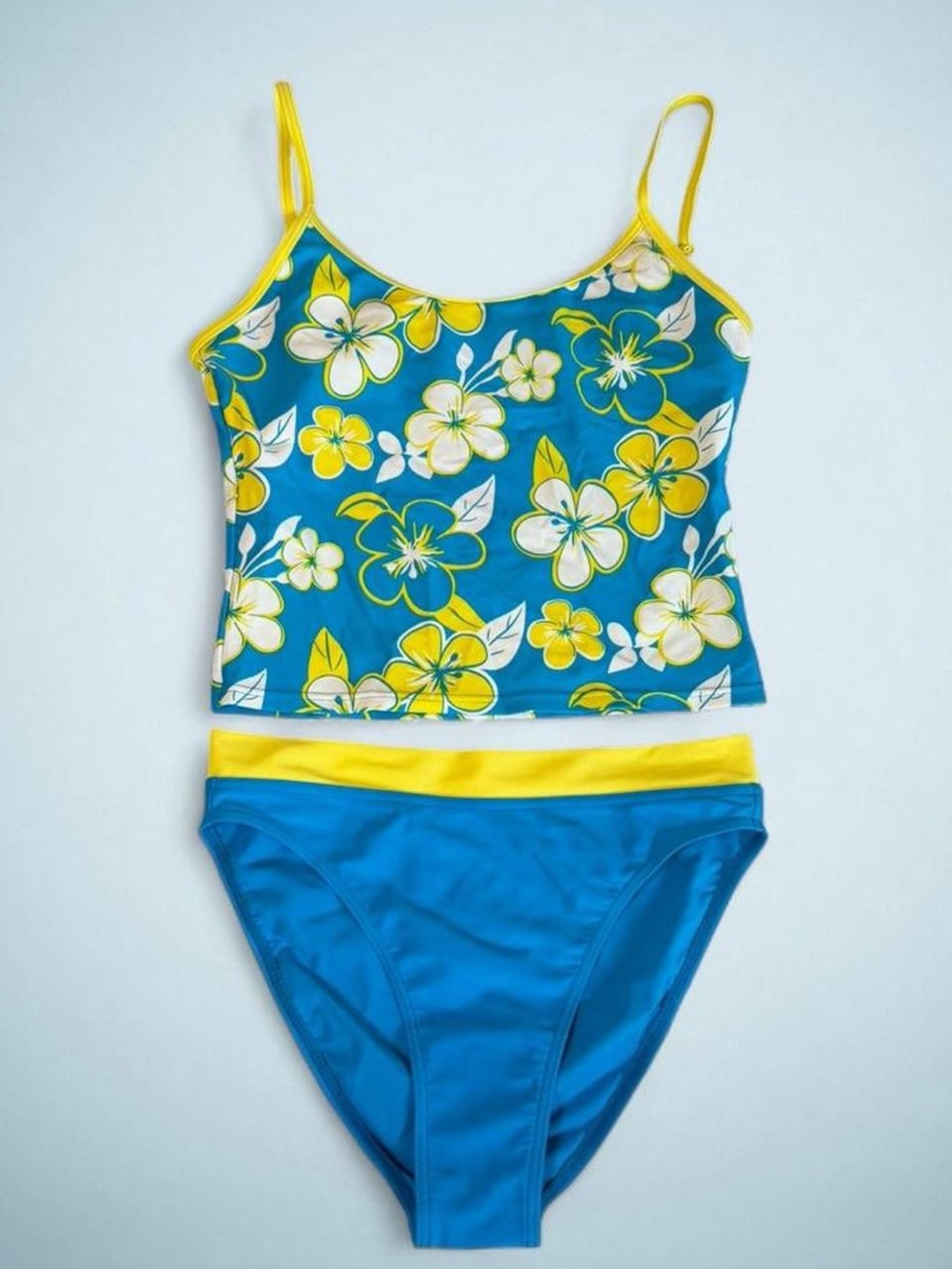 Y2K Euro Tankini Blue & Yellow Flower Set